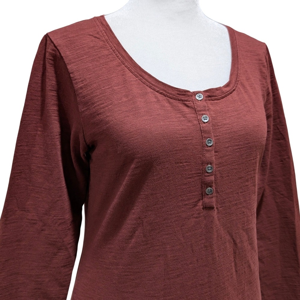 Pendleton Long Sleeve Henley Shirt Burgundy Cotton Women Size S P‎